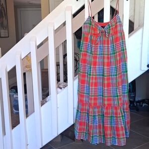 JCrew Pretty Cotton Plaid Midi Dress Spagetti Adjustable Straps, Elastic Back S